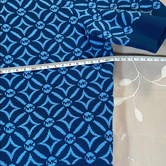 Michael Kors Blue Patterned Woman Medium Casual Crop Sweater Short Sleeves - Picture 6 of 12